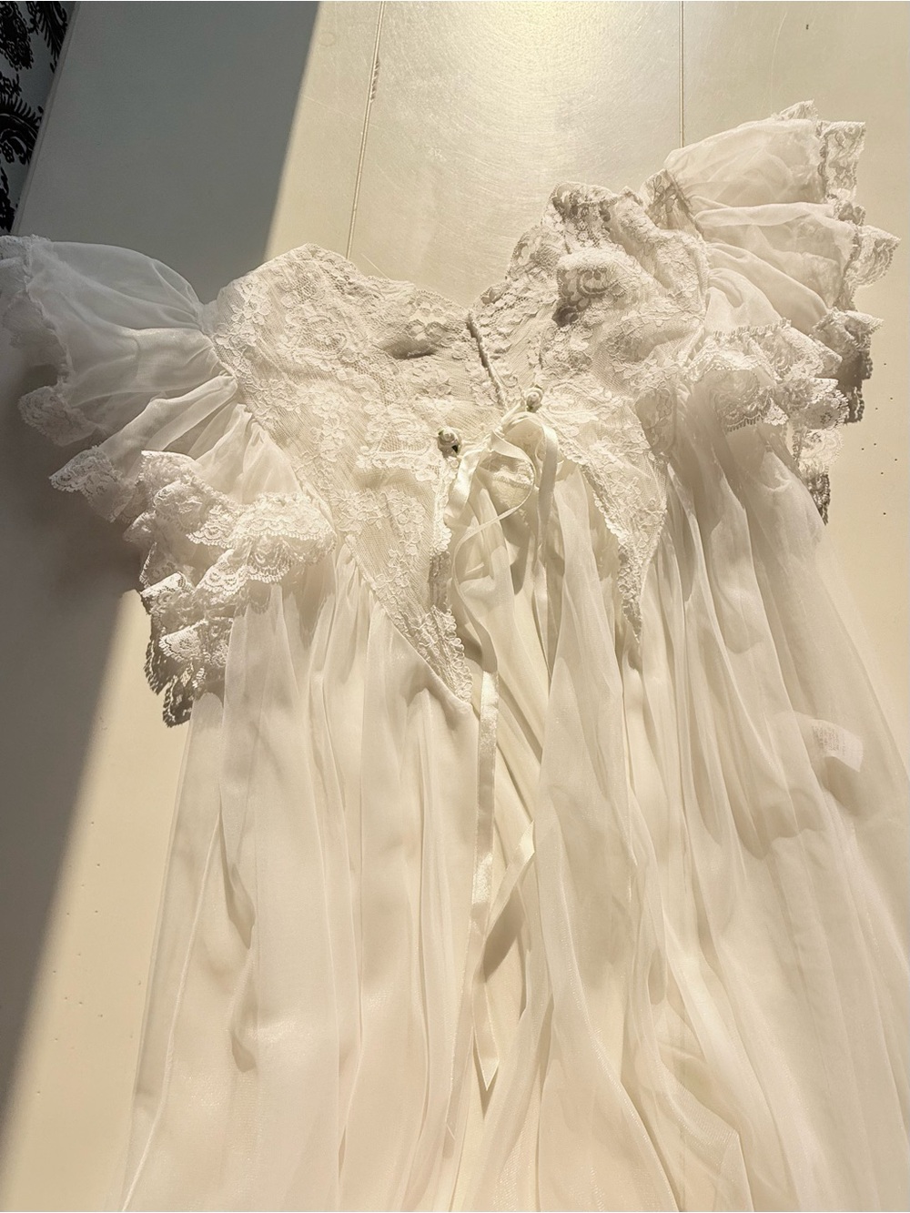 Vintage 1950s 1960s Tosca White Chiffon Lace Peignoir Set Bridal Nightgown Small - Picture 14 of 16